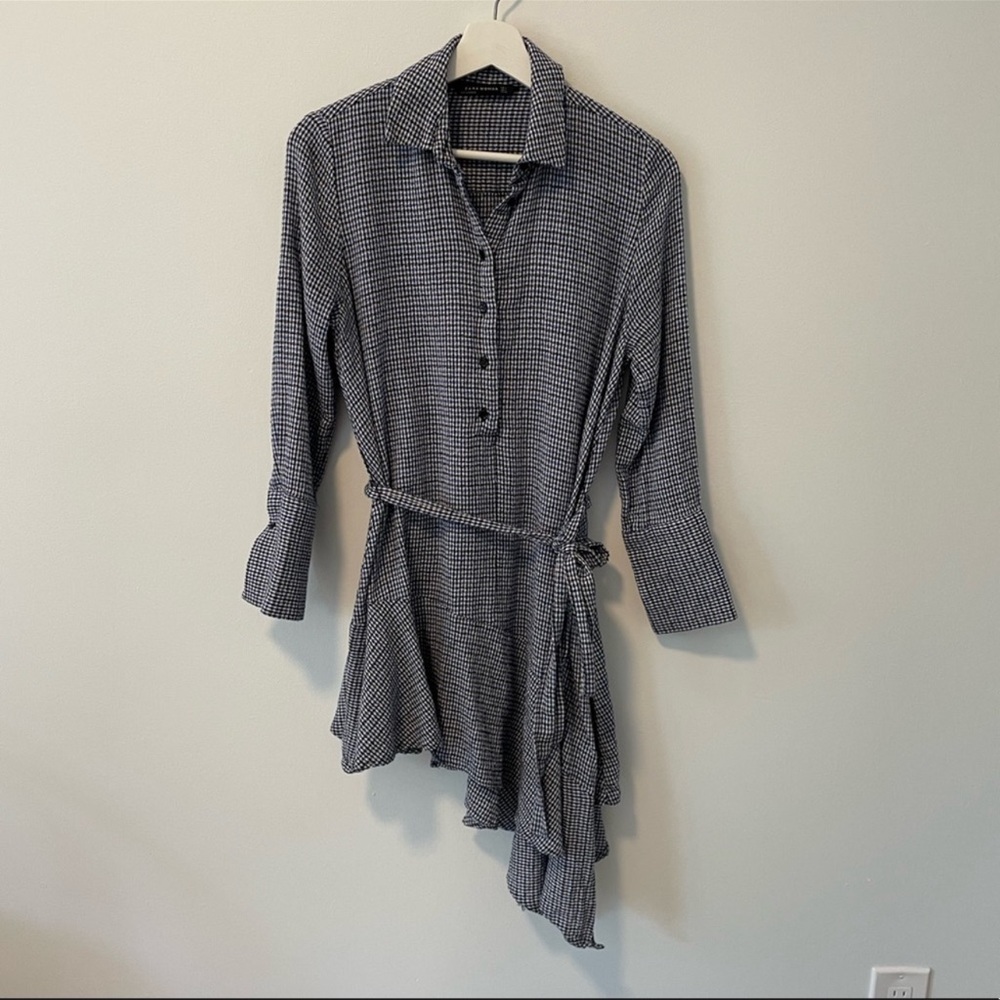 Zara Checkered Belted Tunic Dress
